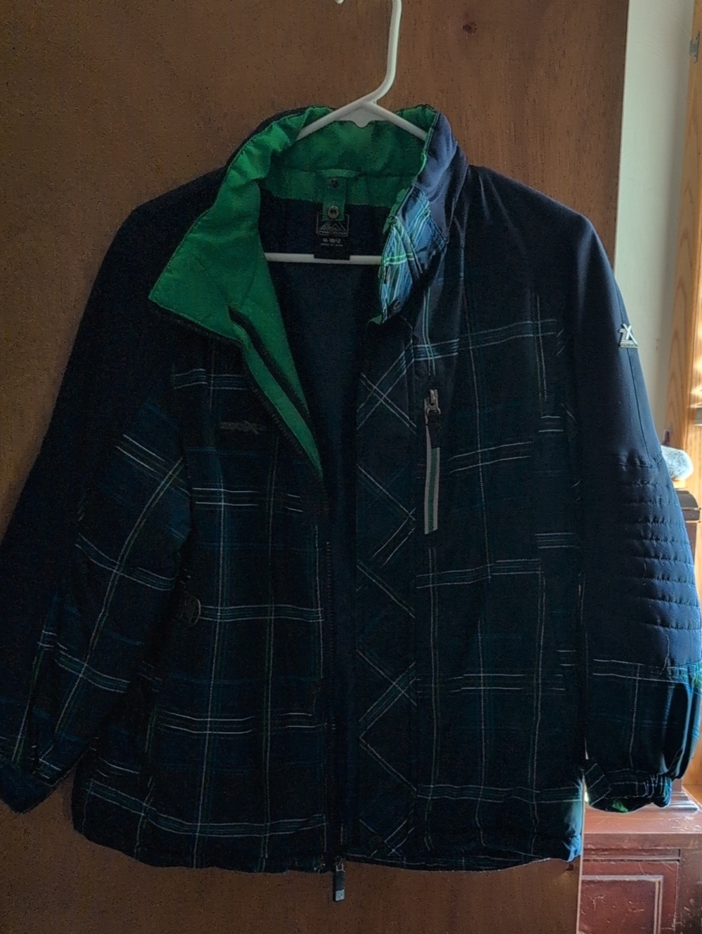 Boys Navy Plaid Jacket with Green Lining
